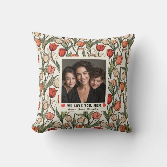 Tulipan Blomma Hund Mamma Dag Retro Kudde (Framsida)