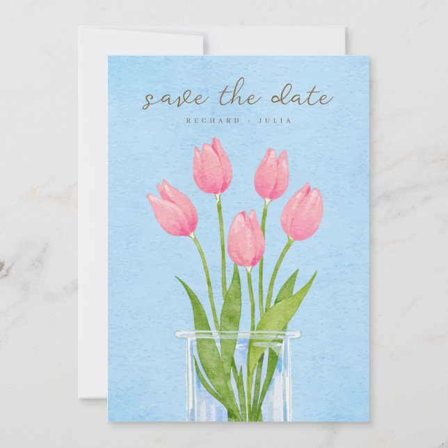 TULIPAN Save the Date-inbjudan / Akvarellblomma Spara Datumet (Baksida)