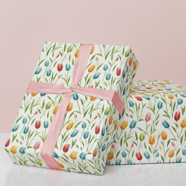 Tulipblommig presentpapper (cute colorful spring tulip garden gift wrap wrapping paper for birthdays, baby showers, mothers day)