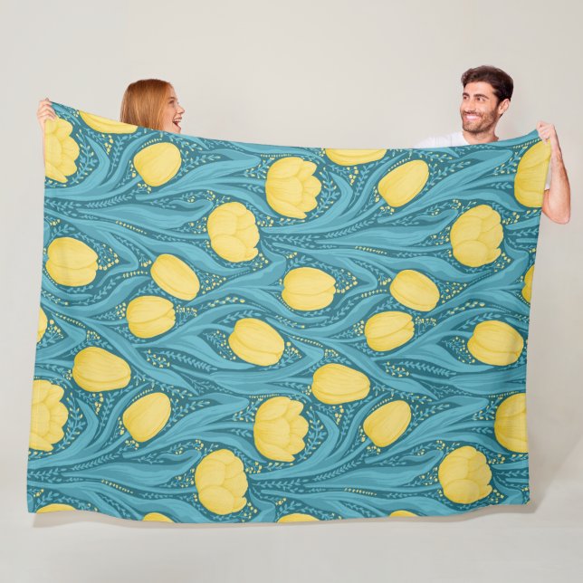 Tuliper i blått och gult fleecefilt (På plats)