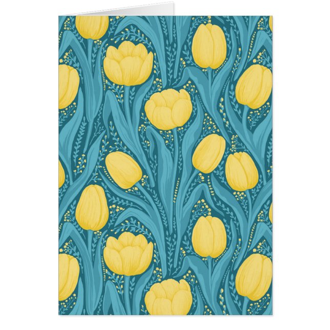 Tuliper i blått och gult hälsningskort (Framsidan)