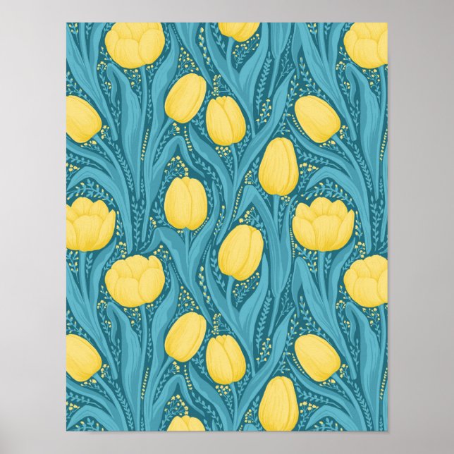 Tuliper i blått och gult poster (Framsidan)
