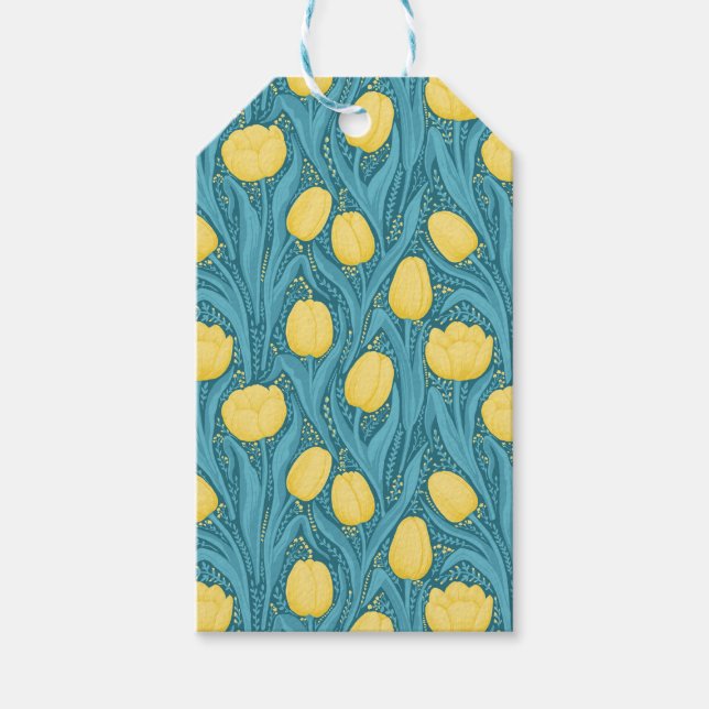 Tuliper i blått och gult presentetikett (Framsidan)