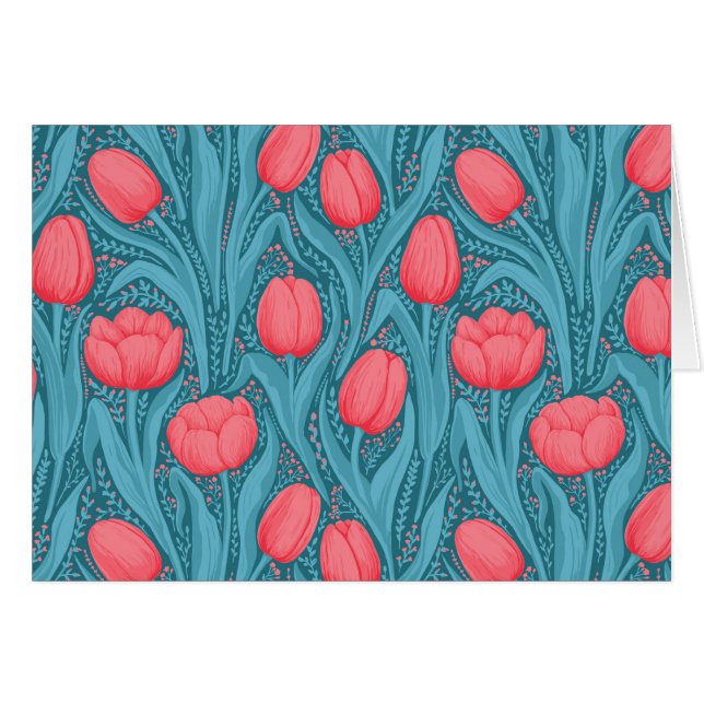 Tuliper i blått och rött hälsningskort (Framsidan Horizontal)