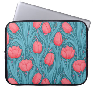 Tuliper i blått och rött laptop fodral