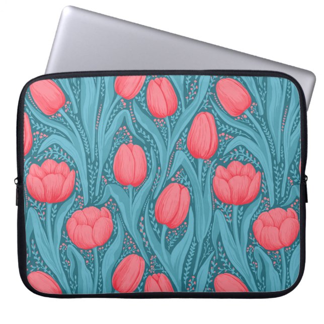 Tuliper i blått och rött laptop fodral (Framsidan)