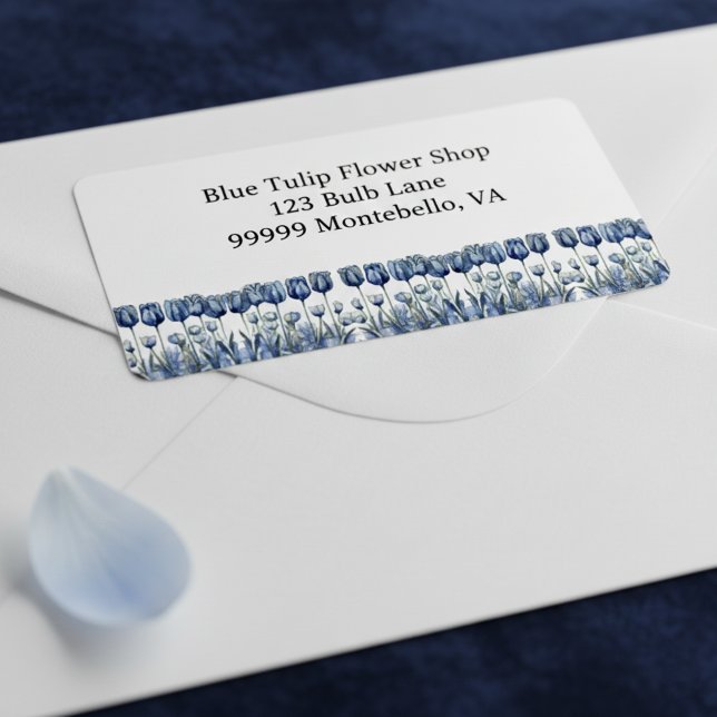Tuliper i Delft Blue-anpassade Adressetikett (Skapare uppladdad)