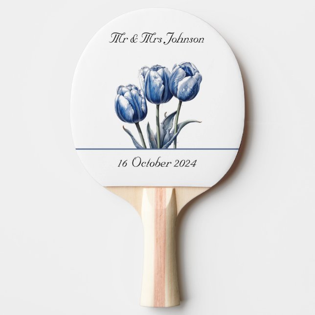 Tuliper i Delft Blue-anpassade Pingisracket (Framsidan)