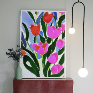 Tuliper i Rosa Blommigt Färg Art Canvastryck