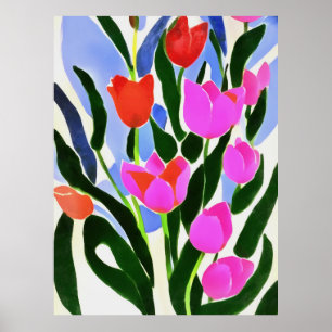 Tuliper i Rosa Blommigt Färg Art Poster