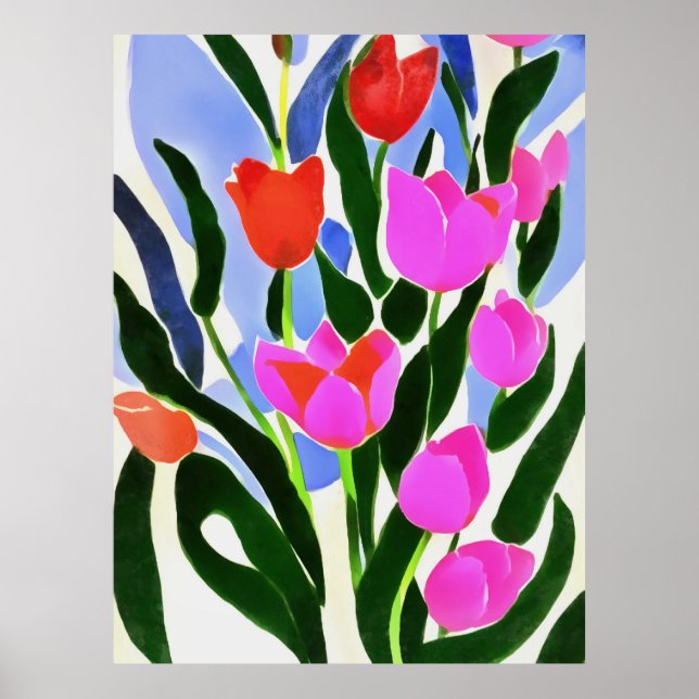 Tuliper i Rosa Blommigt Färg Art Poster (Framsidan)