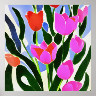 Tuliper i Rosa Blommigt Färg Art Poster