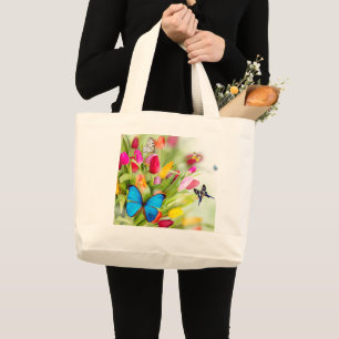 Tuliper och fjärilar till väska