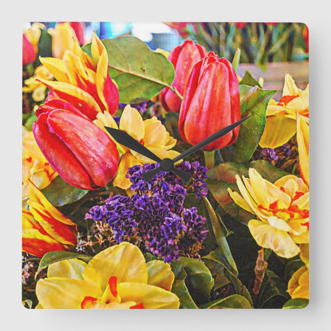 Tulipfest Tulip Clock Vår blommor Fyrkantig Klocka (Framsida)