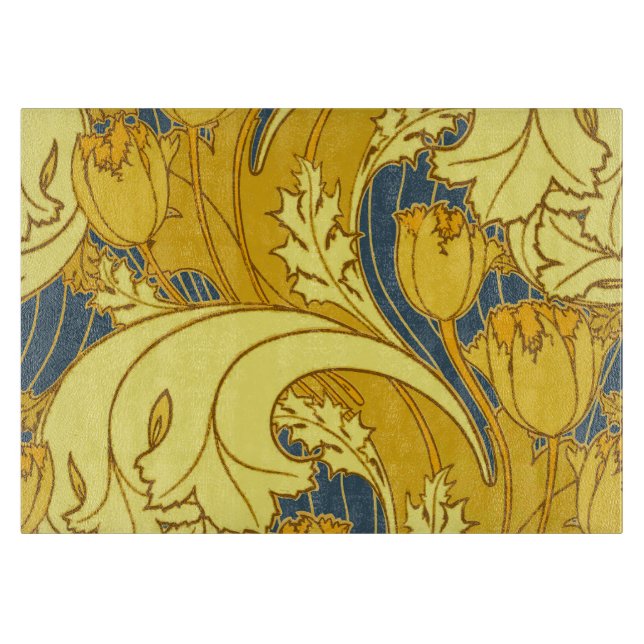 Tulipmönstertryck: Gul Blå Art Nouveau (Framsidan)