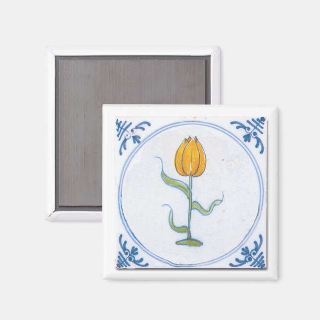 Tulipplattkonst med blå och vit magnet (Front/Back)