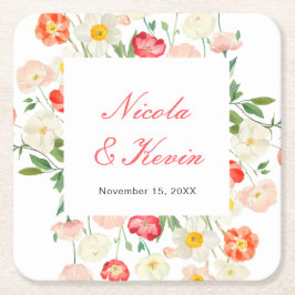 Tulips and Daffodils Spring Wedding Underlägg Papper Kvadrat