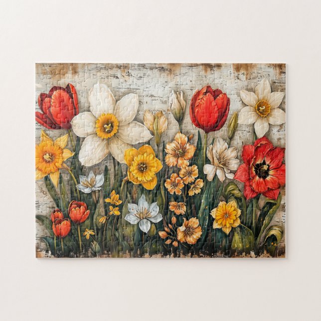 Tulips and Daffodils with Rustic Charm Pussel (Horisontell)