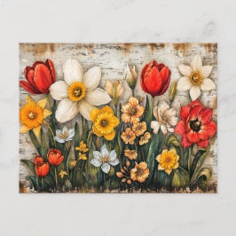 Tulips and Daffodils with Rustic Charm Vykort