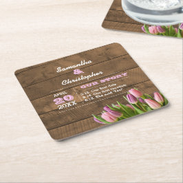 Tulips & Barnwood Pastel Personlig Bröllop Underlägg Papper Kvadrat