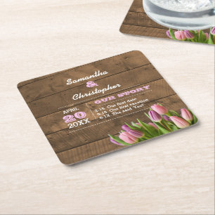 Tulips & Barnwood Pastel Personlig Bröllop Underlägg Papper Kvadrat