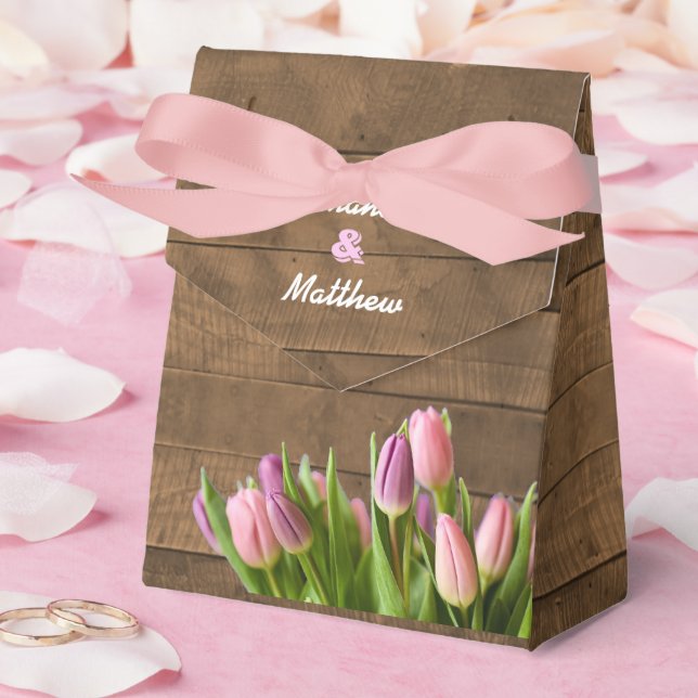 Tulips & Barnwood Wedor Favor Box Presentaskar (Bröllop)