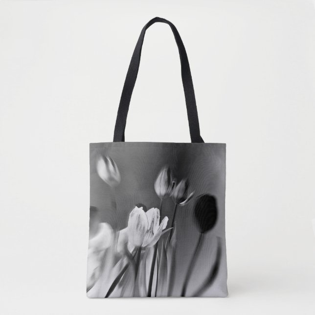Tulips Black and White Tote Bag Tygkasse (Framsida)