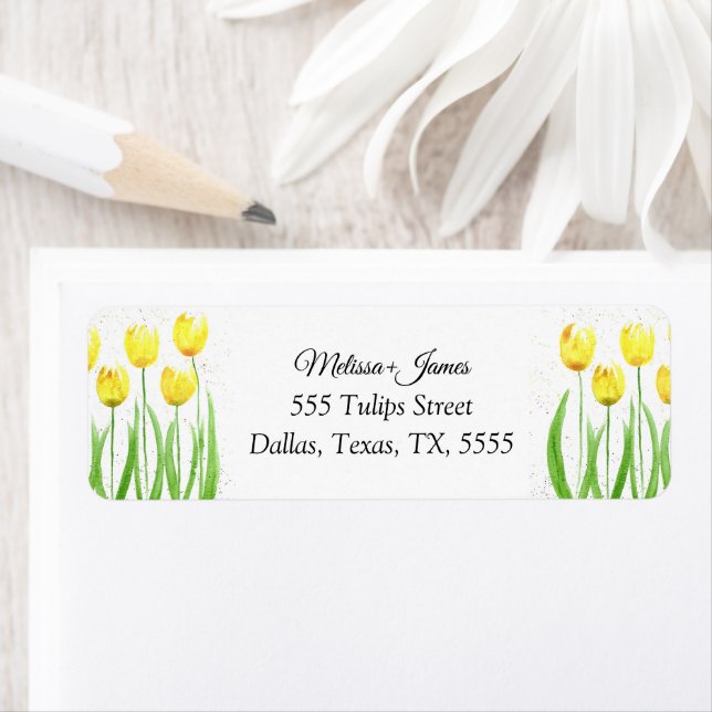 Tulips Blommigt Watercolor Bröllop Returadress Etikett (Insitu)