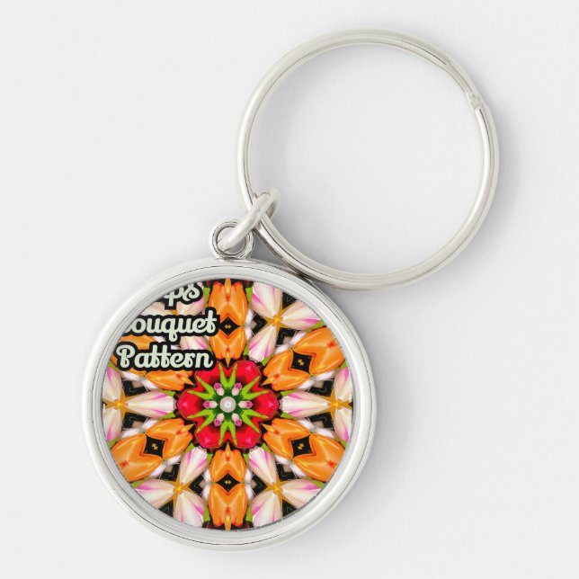 Tulips Bouquet Mönster Rund Silverfärgad Nyckelring (Framsidan)