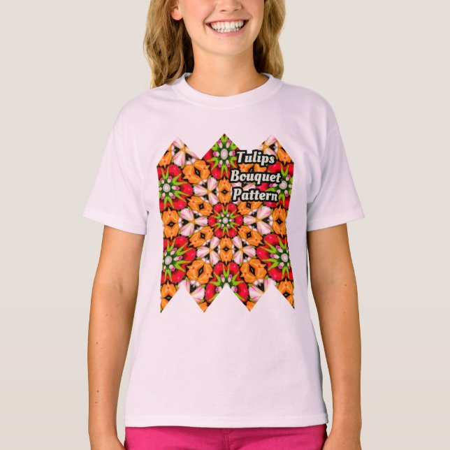 Tulips Bouquet Mönster T Shirt (Framsida)