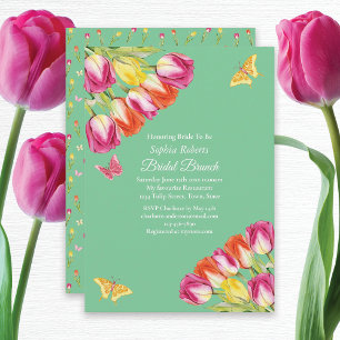Tulips & Butterflies Grönt Möhippa Brunch Party Inbjudningar