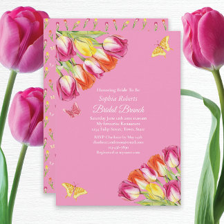 Tulips & Butterflies Rosa Möhippa Brunch Inbjudningar