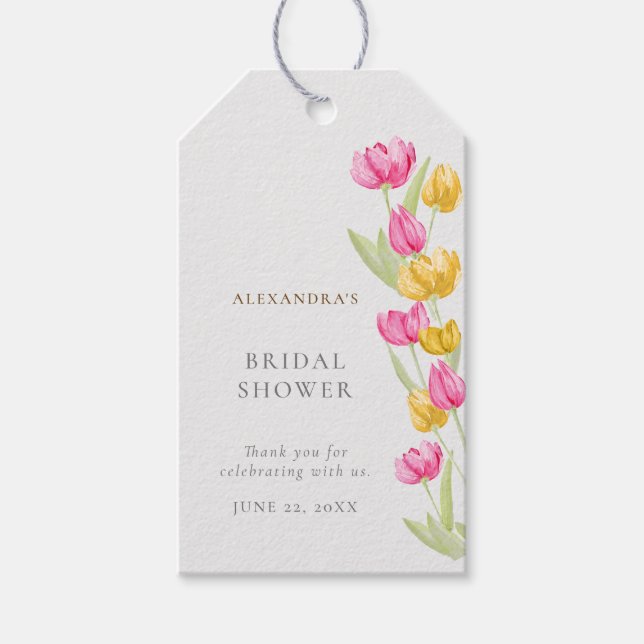 Tulips Calligraphy Rosa Vår Boho Möhippa Presentetikett (Framsidan)