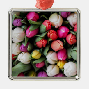Tulips Colorful Flowers Påsk Vår Julgransprydnad Metall