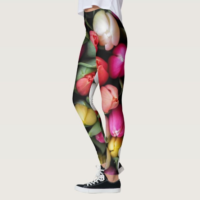 Tulips Colorful Flowers Påsk Vår Leggings (Vänster)
