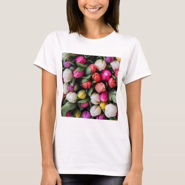 Tulips Colorful Flowers Påsk Vår T Shirt (Framsida)
