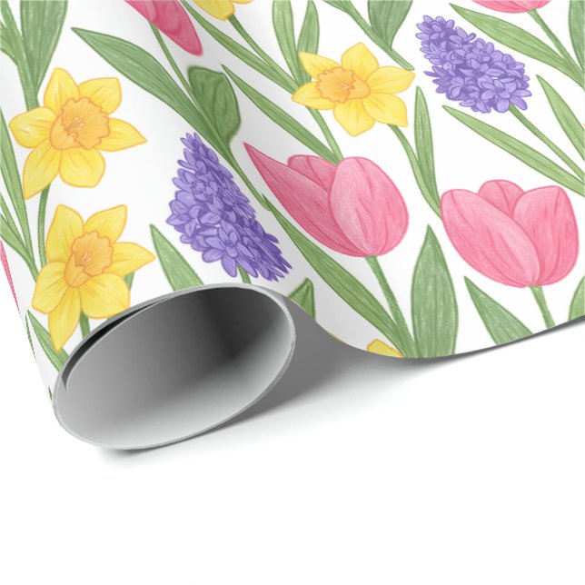 Tulips, Daffodils, Hyacinths Coloring Style Presentpapper (Rullad Hörn)