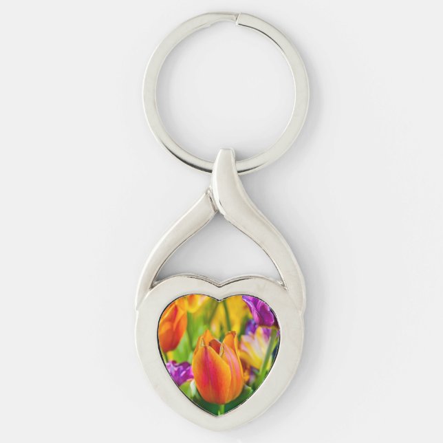 Tulips Enchanting Twisted Heart Silverfärgad Nyckelring (Framsidan)
