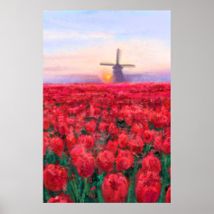 Tulips Fält - Landskap - Vår i Nederländerna Poster