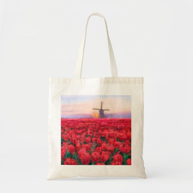 Tulips Fält Tote Bag - Vår i Nederländerna Tygkasse (Framsidan)