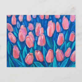 Tulips Fält, Vår blommor Blommigt Art Red Blue Vykort