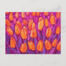 Tulips Fält, Vår blommor Blommigt Orange Lila Vykort