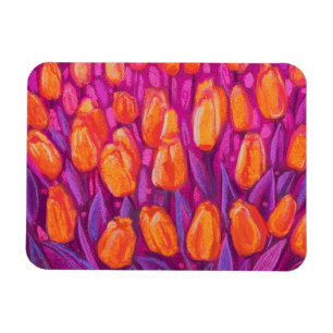 Tulips Fält Vår blommor Orange Rosa Blommigt Magnet