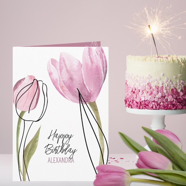Tulips Grattis på födelsedagen Anpassningsbar Text Kort (Easily customize this pretty card for any occasion by clicking "Personalize this Template.")