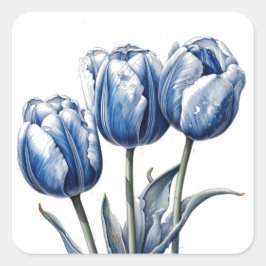 Tulips i Delft Blue Fyrkantigt Klistermärke