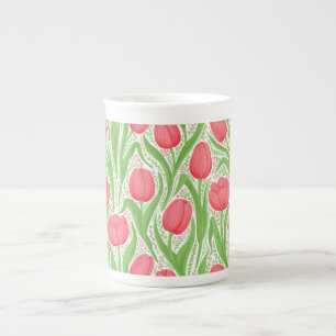 Tulips i rött och grönt benporslin mugg