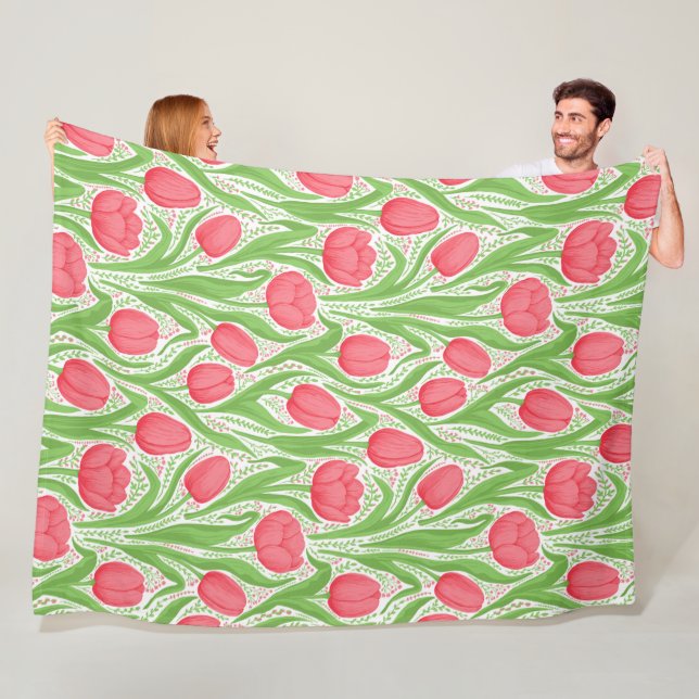 Tulips i rött och grönt fleecefilt (På plats)