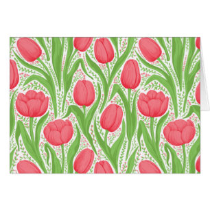 Tulips i rött och grönt hälsningskort