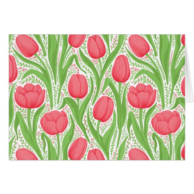 Tulips i rött och grönt hälsningskort (Framsidan Horizontal)