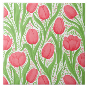 Tulips i rött och grönt kakelplatta
